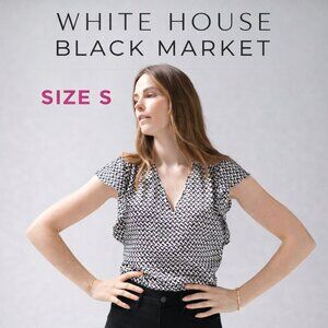 SOLD White House Black Market V-Neck Geometric Print Flutter Sleeve Blouse, S